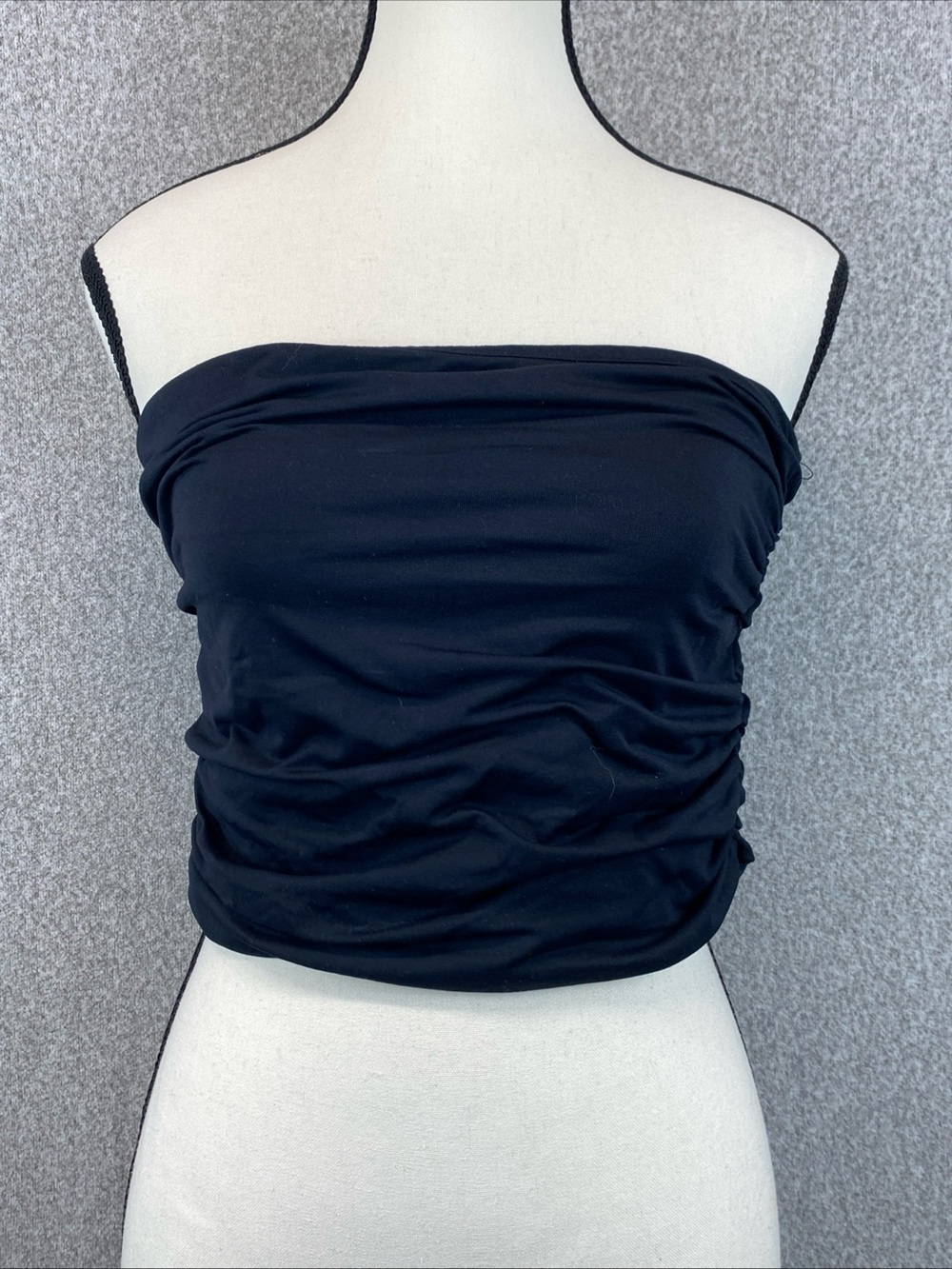 Zara Trafaluc Black Ruched Tube Top Size Large Stretch Y2K Retro Minimalist Edgy